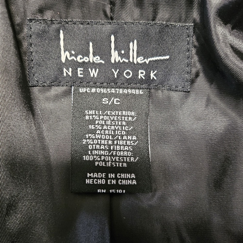 Nicole Miller Black‎ And White Herringbone Belted Single Breasted Coat Size S - Picture 4 of 5